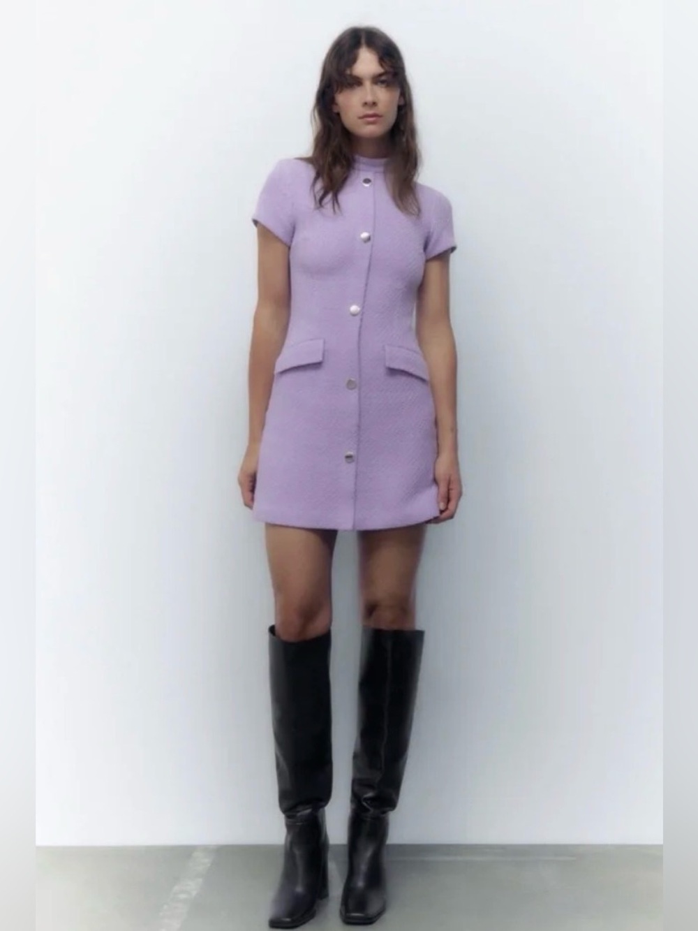 Zara Textured Mini Shift Dress Lilac Purple